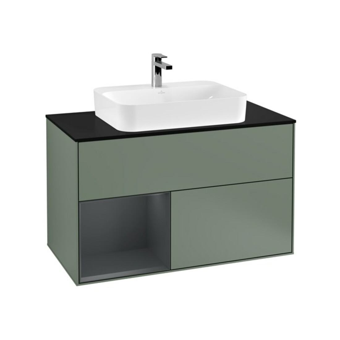 V&B Waschtischunterschrank Wandbeleuchtung Finion 100, Pl b m, Rg l md b m Lac, Oli. m Lac
