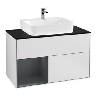 V&B Waschtischunterschrank Wandbeleuchtung Finion 100, Pl b m, Rg l md b m Lac, wh. m Lac