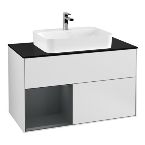 V&B Waschtischunterschrank Wandbeleuchtung Finion 100, Pl b m, Rg l md b m Lac, wh. m Lac