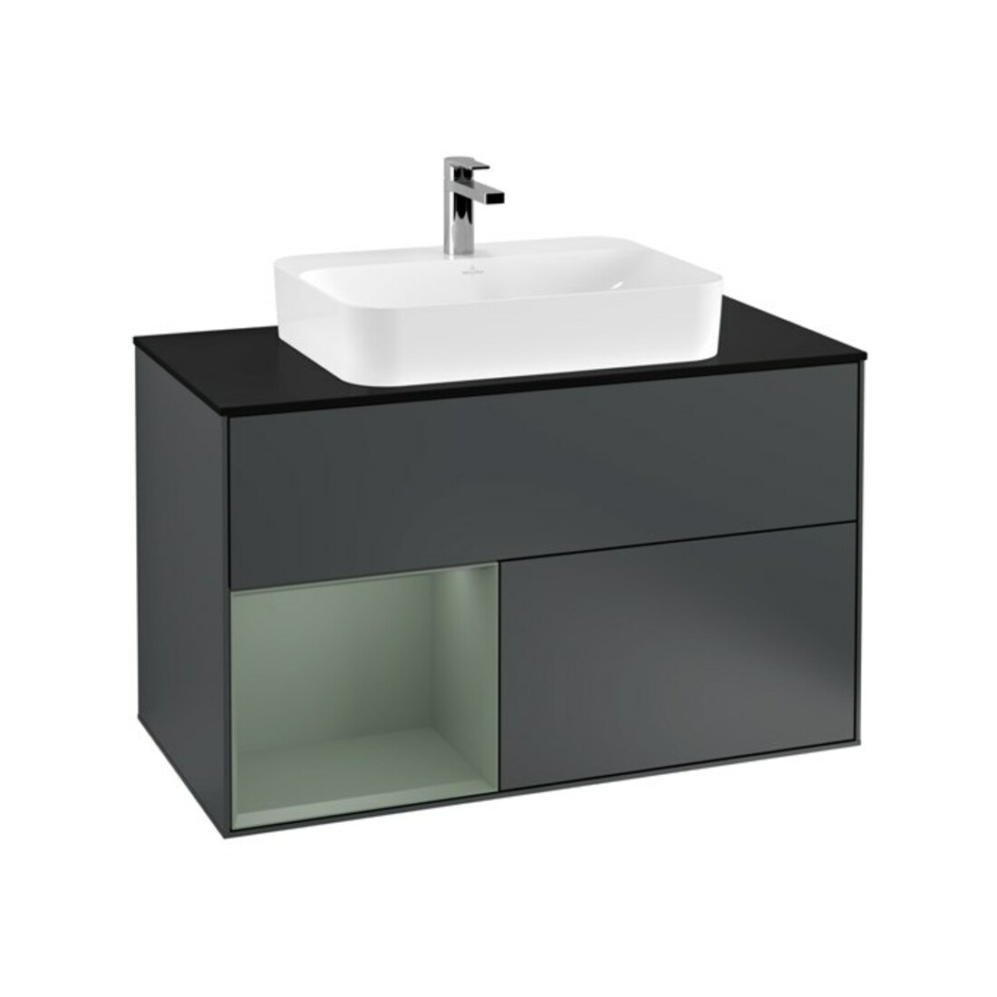 V&B Waschtischunterschrank Wandbeleuchtung Finion 100, Pl b m, Rg l Ol m Lac, md bl. m Lac