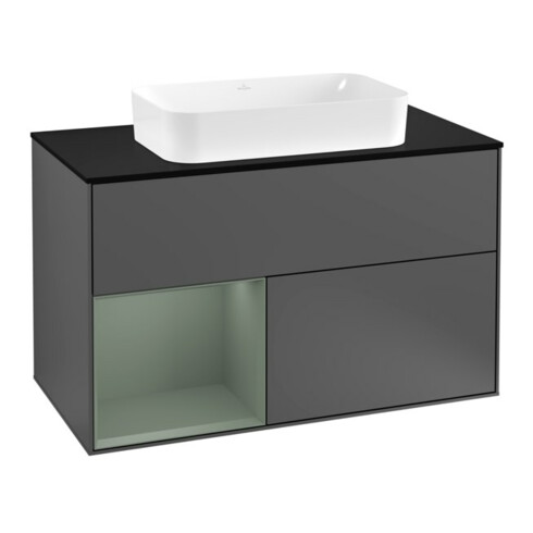 V&B Waschtischunterschrank Wandbeleuchtung Finion 100, Pl b m, Rg l Oli. m Lac, Anthrac. m