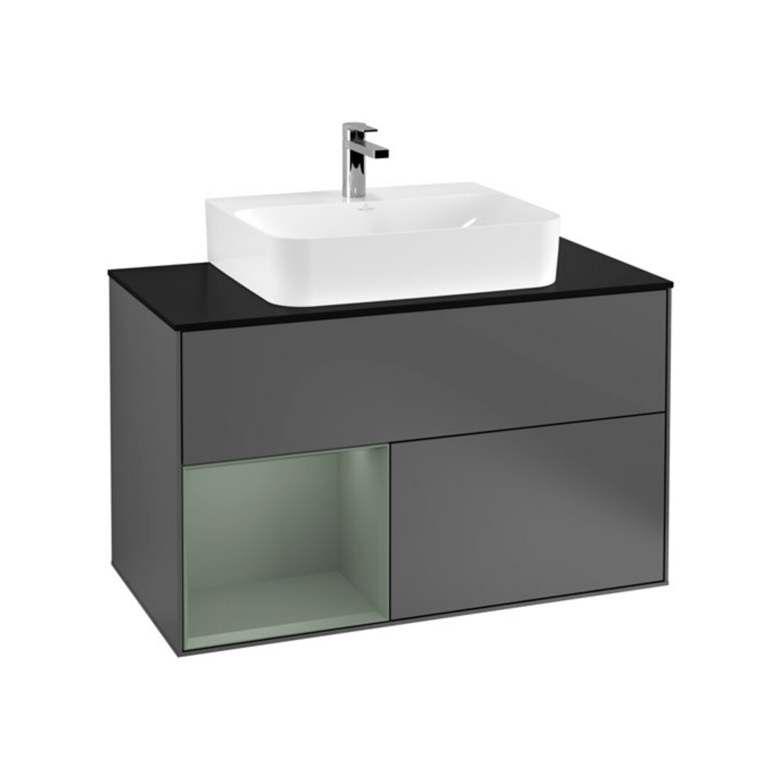 V&B Waschtischunterschrank Wandbeleuchtung Finion 100, Pl b m, Rg l Oli. m Lac, Anthrac. m
