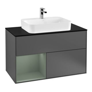 V&B Waschtischunterschrank Wandbeleuchtung Finion 100, Pl b m, Rg l Oli. m Lac, Anthrac. m