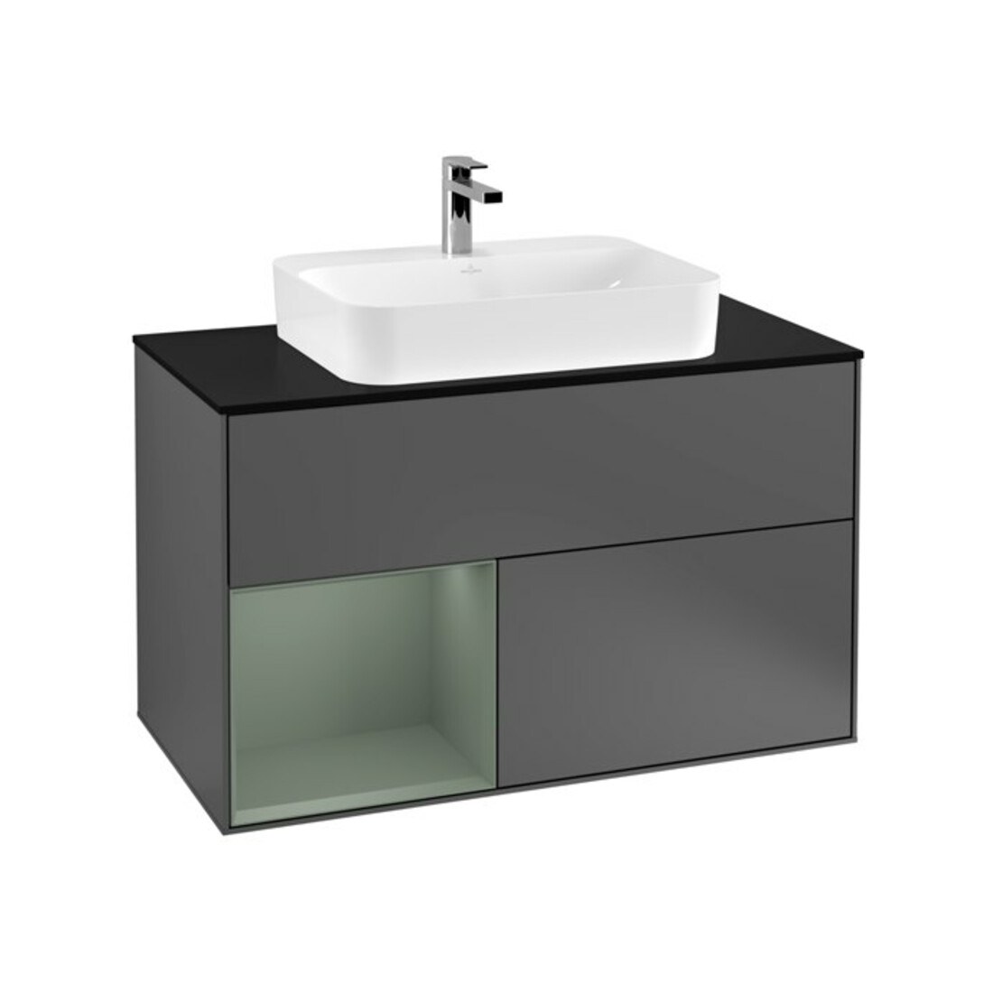 V&B Waschtischunterschrank Wandbeleuchtung Finion 100, Pl b m, Rg l Oli. m Lac, Anthrac. m