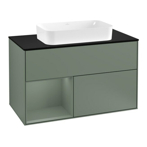 V&B Waschtischunterschrank Wandbeleuchtung Finion 100, Pl b m, Rg l Oli. m Lac, Oli. m Lac