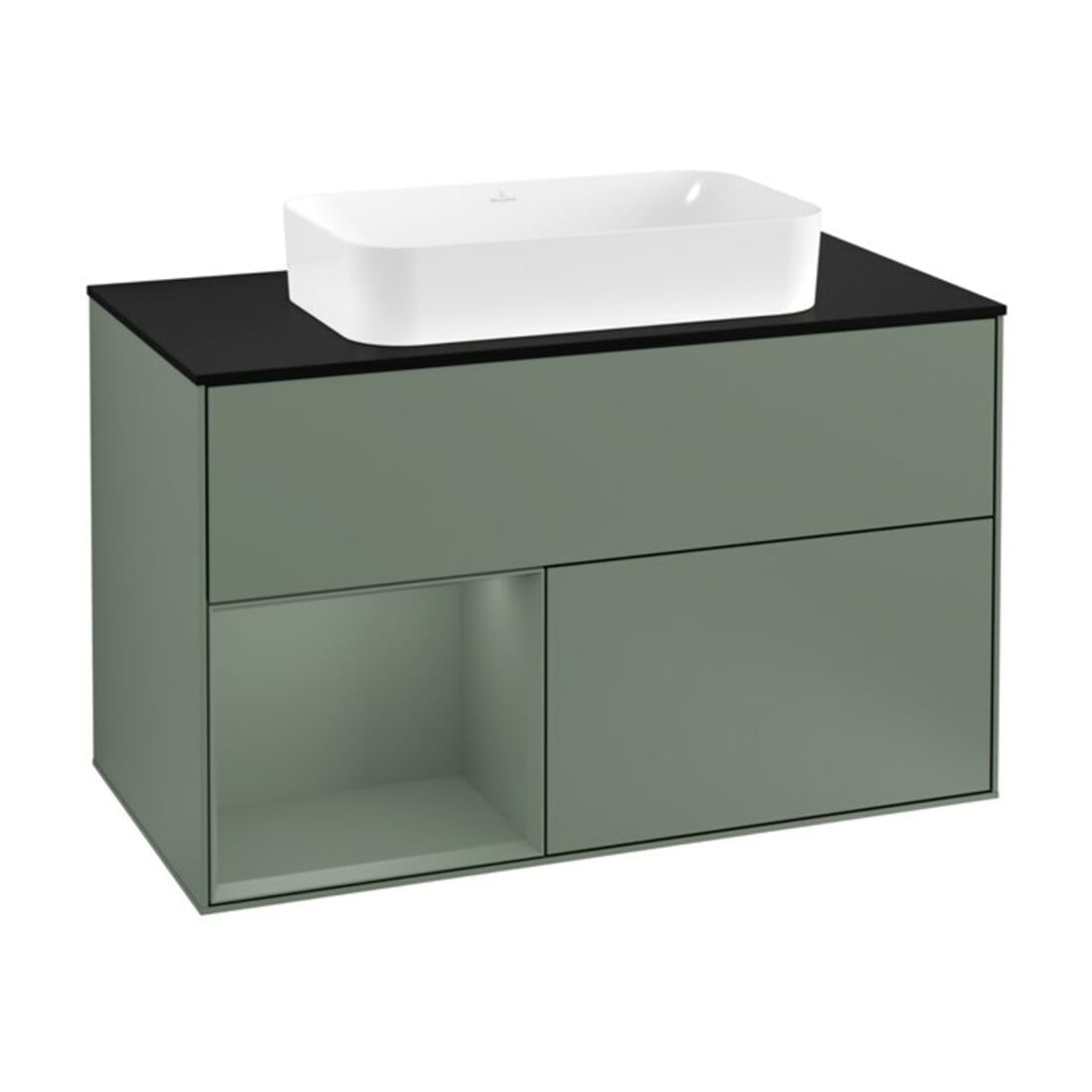 V&B Waschtischunterschrank Wandbeleuchtung Finion 100, Pl b m, Rg l Oli. m Lac, Oli. m Lac