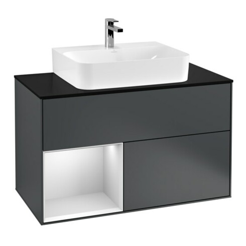 V&B Waschtischunterschrank Wandbeleuchtung Finion 100, Pl b m, Rg l w m Lac, md bl. m Lac
