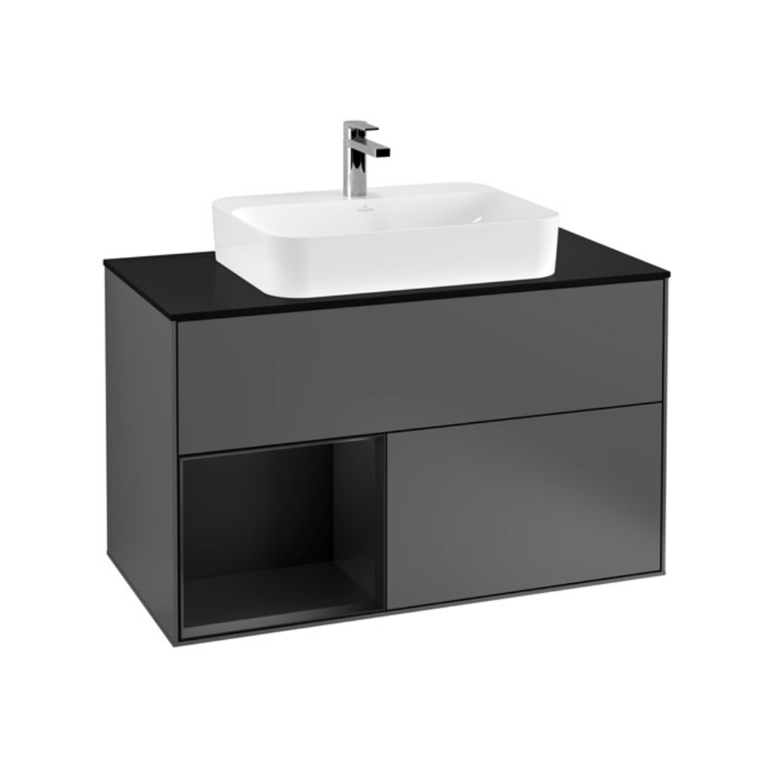 V&B Waschtischunterschrank Wandbeleuchtung Finion 100, Pl b m, Rg li bla m Lac, Anthrac. m