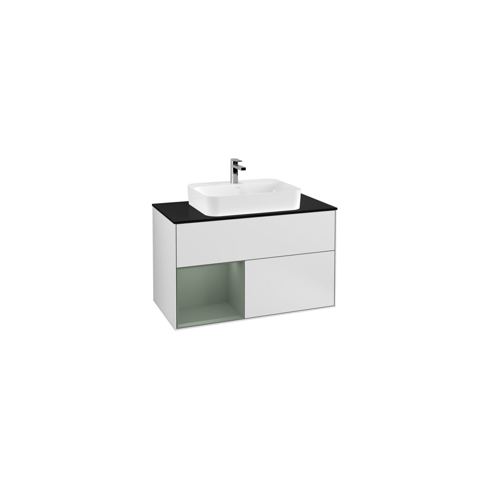 V&B Waschtischunterschrank Wandbeleuchtung Finion 100, Pl b m, Rg li Oli. m Lac, wh. m Lac ; Villeroy & Boch