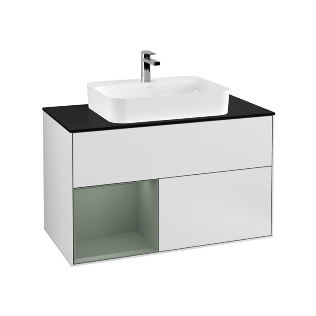 V&B Waschtischunterschrank Wandbeleuchtung Finion 100, Pl b m, Rg li Oli. m Lac, wh. m Lac