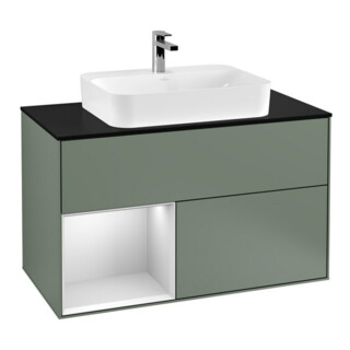 V&B Waschtischunterschrank Wandbeleuchtung Finion 100, Pl b m, Rg li wh. m Lac, Oli. m Lac