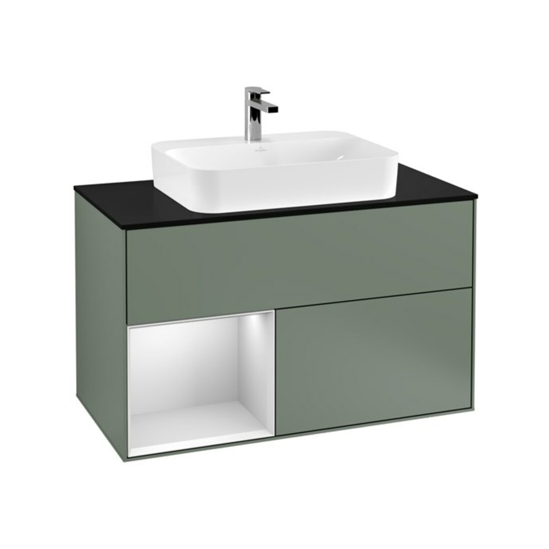 V&B Waschtischunterschrank Wandbeleuchtung Finion 100, Pl b m, Rg li wh. m Lac, Oli. m Lac