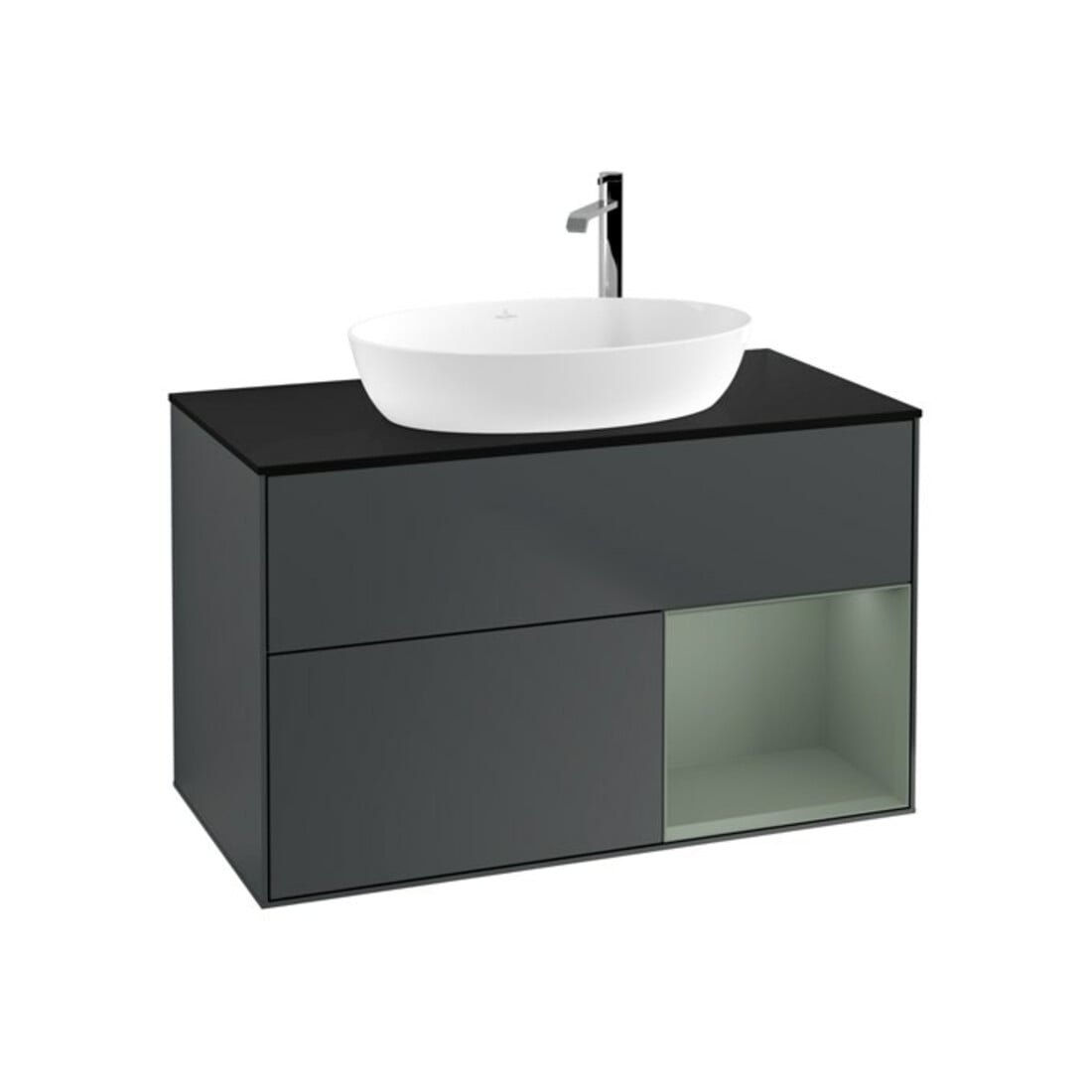 V&B Waschtischunterschrank Wandbeleuchtung Finion 100, Pl b m, Rg Oli. m Lac, md bl. m Lac