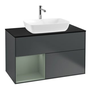 V&B Waschtischunterschrank Wandbeleuchtung Finion 100, Pl b m, Rg Oli. m Lac, md bl. m Lac