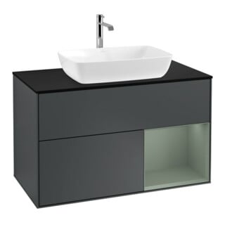V&B Waschtischunterschrank Wandbeleuchtung Finion 100, Pl b m, Rg Oli. m Lac, md bl. m Lac