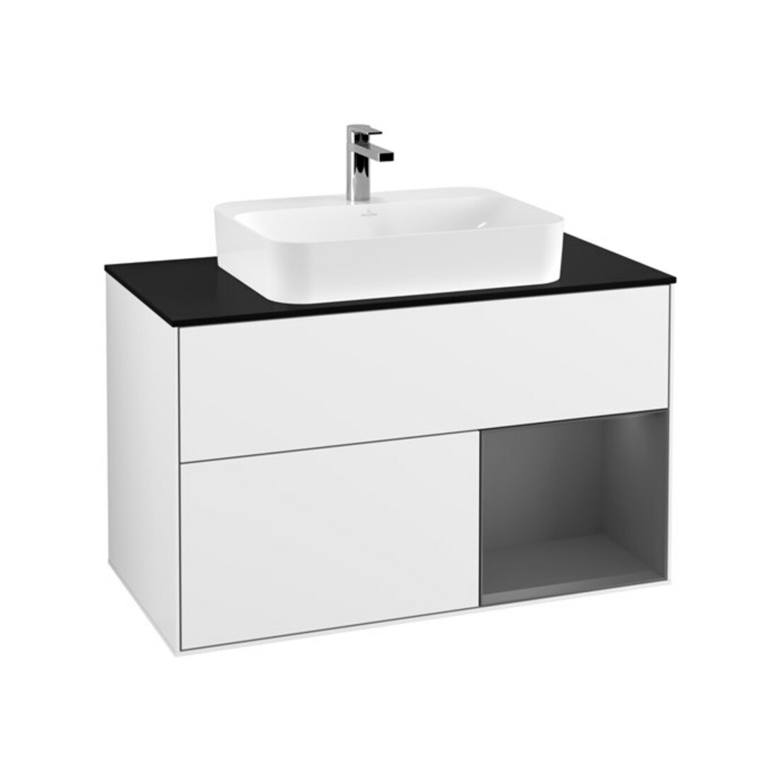 V&B Waschtischunterschrank Wandbeleuchtung Finion 100, Pl b m, Rg r A m, glo wh. Lac
