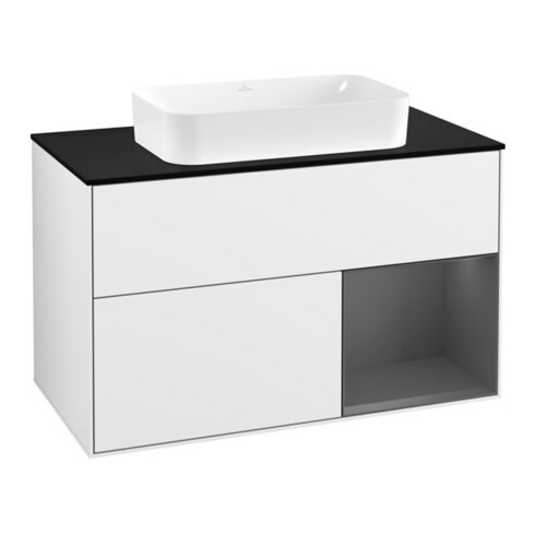 V&B Waschtischunterschrank Wandbeleuchtung Finion 100, Pl b m, Rg r A m, glo wh. Lac