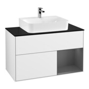 V&B Waschtischunterschrank Wandbeleuchtung Finion 100, Pl b m, Rg r A m, glo wh. Lac