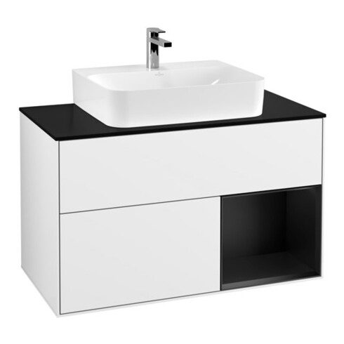 V&B Waschtischunterschrank Wandbeleuchtung Finion 100, Pl b m, Rg r bla m Lac, glo wh. Lac