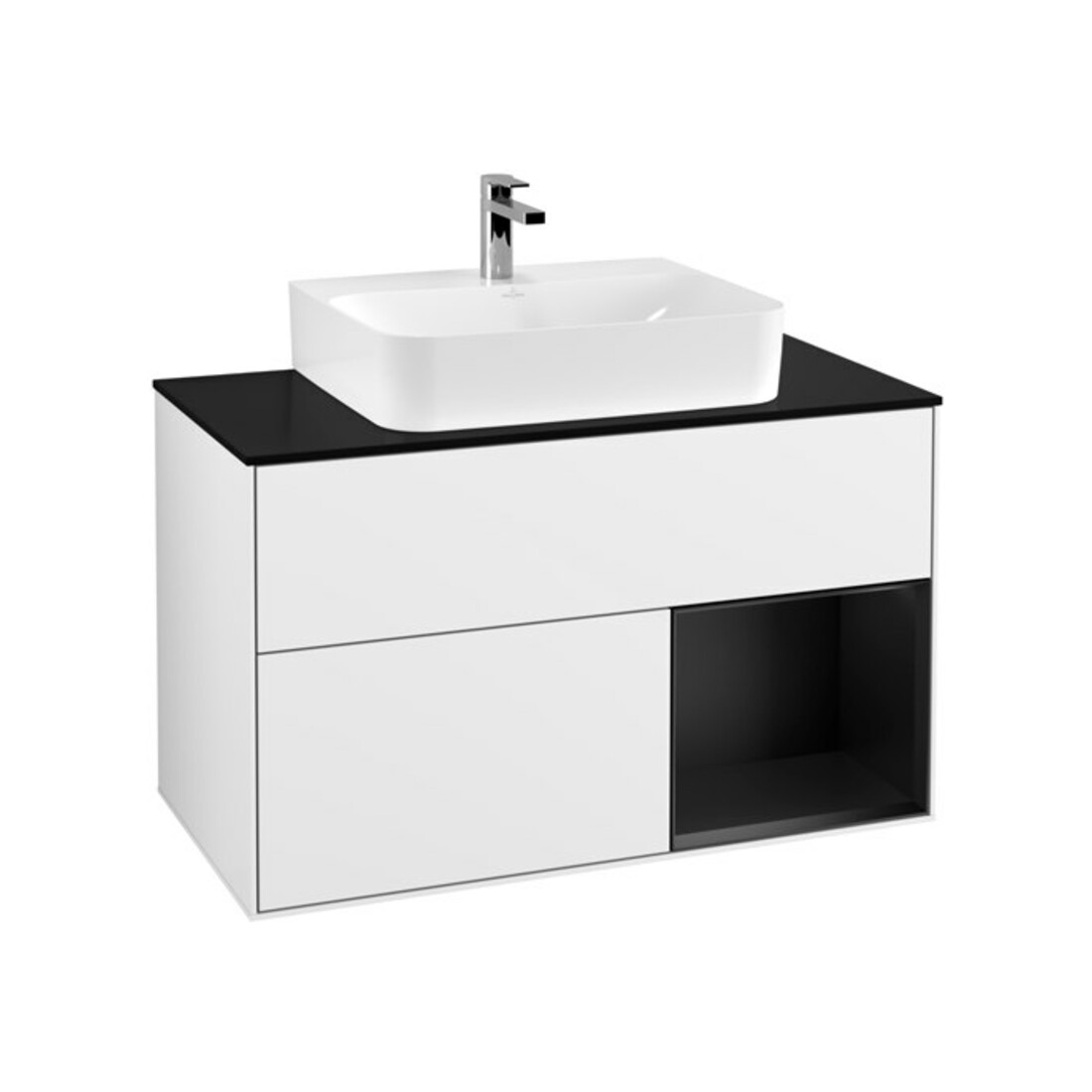 V&B Waschtischunterschrank Wandbeleuchtung Finion 100, Pl b m, Rg r bla m Lac, glo wh. Lac