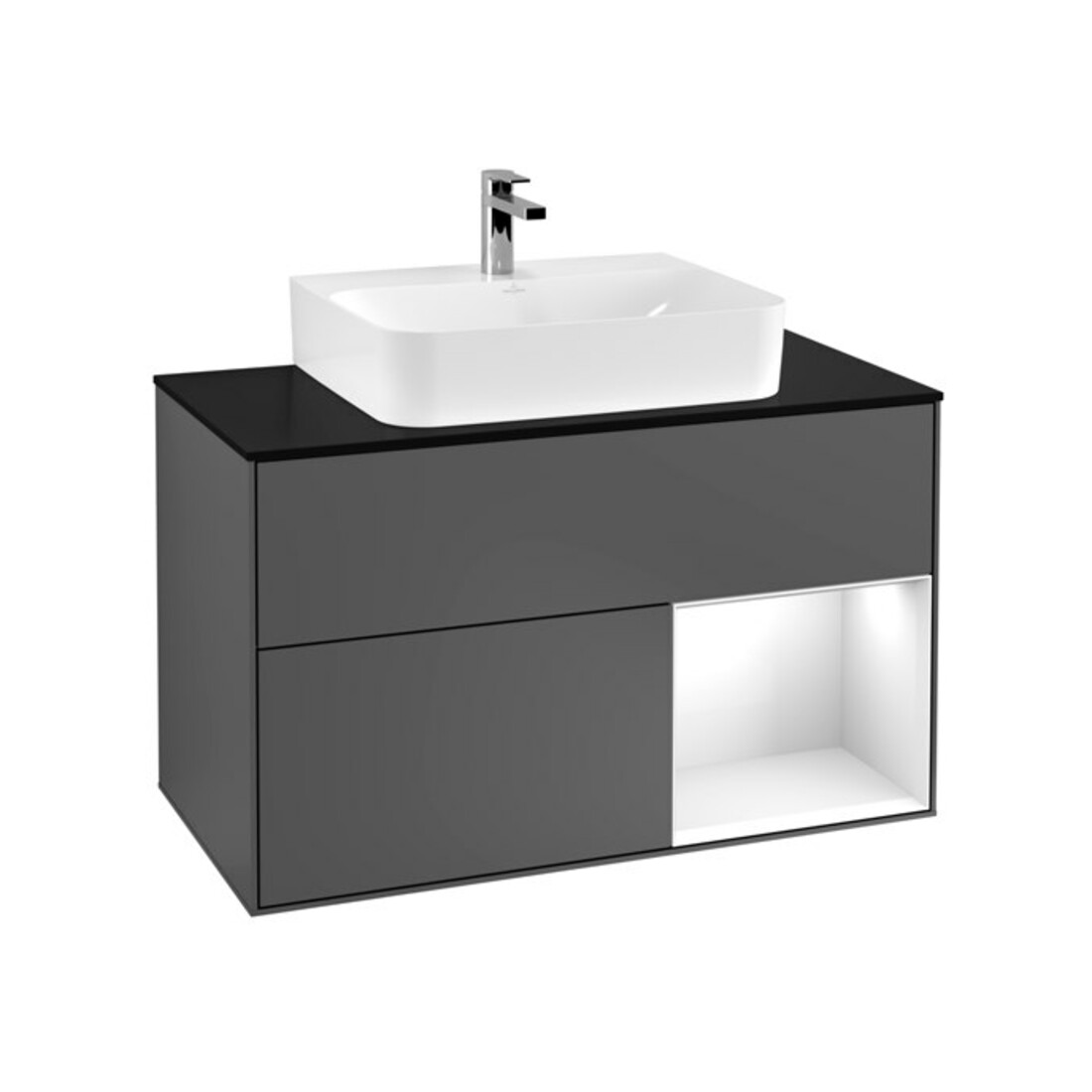 V&B Waschtischunterschrank Wandbeleuchtung Finion 100, Pl b m, Rg r g wh. Lac, Anthrac. m