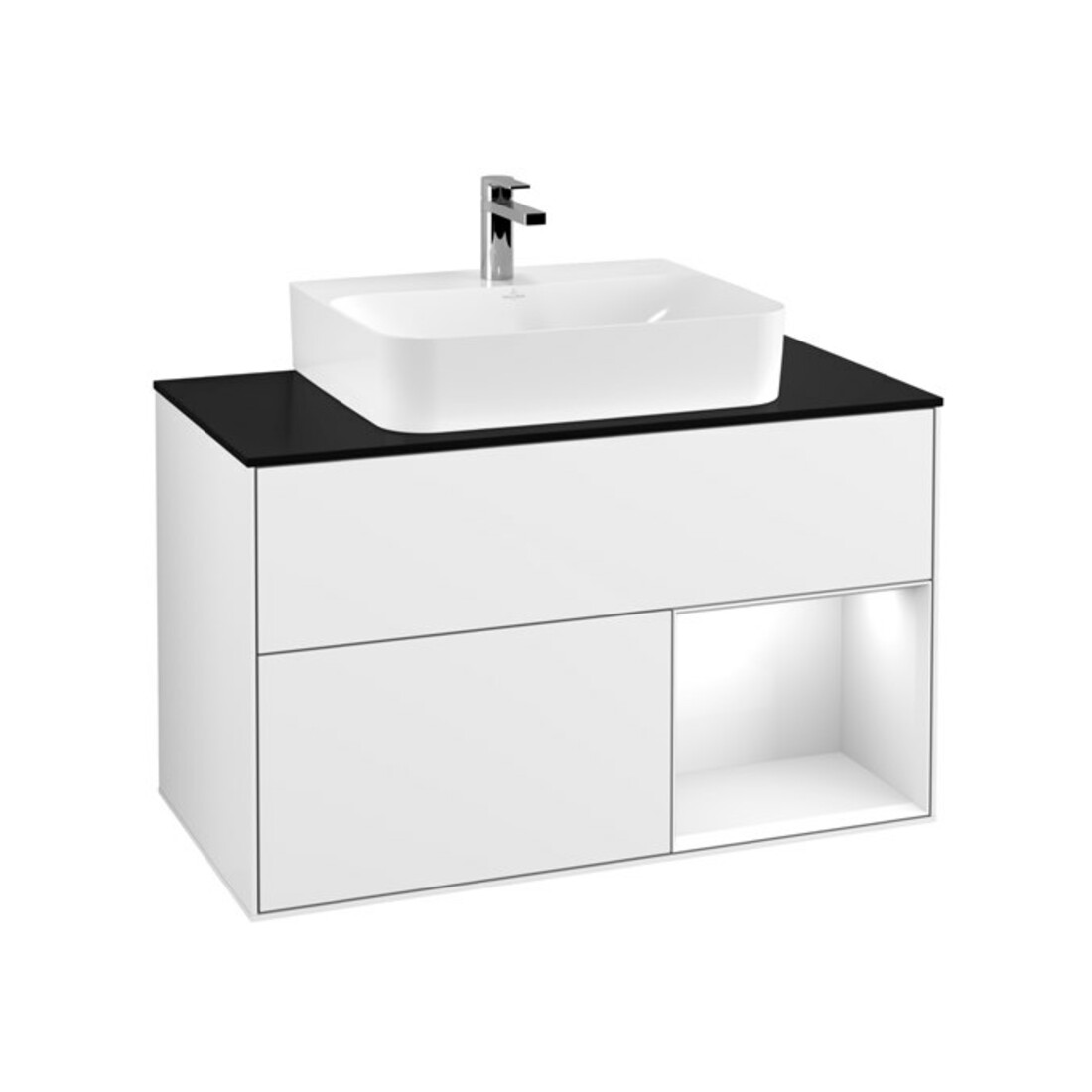 V&B Waschtischunterschrank Wandbeleuchtung Finion 100, Pl b m, Rg r g wh. Lac, glo wh. Lac