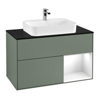 V&B Waschtischunterschrank Wandbeleuchtung Finion 100, Pl b m, Rg r g wh. Lac, Oli. m Lac