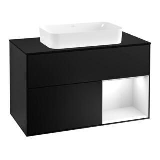V&B Waschtischunterschrank Wandbeleuchtung Finion 100, Pl b m, Rg r glo wh. Lac, bla m Lac