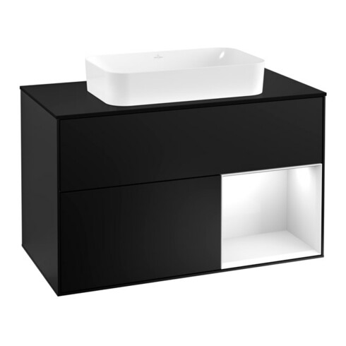 V&B Waschtischunterschrank Wandbeleuchtung Finion 100, Pl b m, Rg r glo wh. Lac, bla m Lac