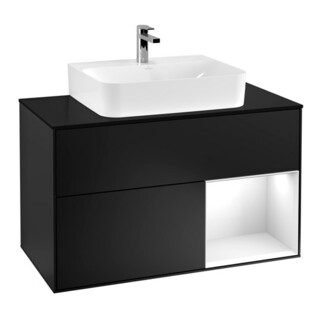 V&B Waschtischunterschrank Wandbeleuchtung Finion 100, Pl b m, Rg r glo wh. Lac, bla m Lac