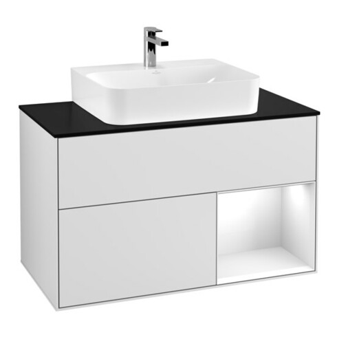 V&B Waschtischunterschrank Wandbeleuchtung Finion 100, Pl b m, Rg r glo wh. Lac, wh. m Lac