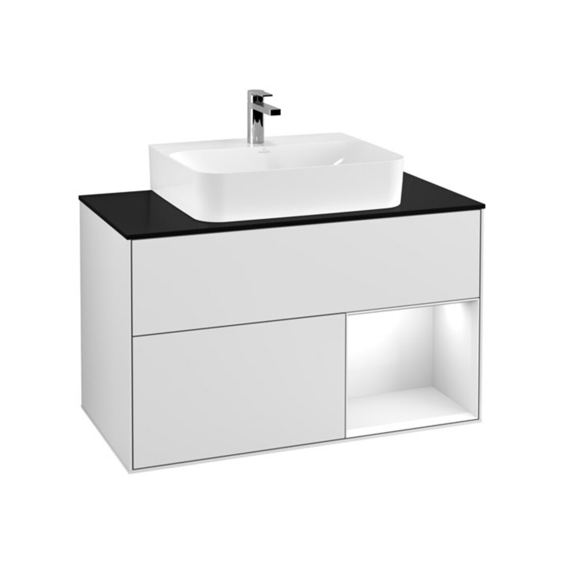 V&B Waschtischunterschrank Wandbeleuchtung Finion 100, Pl b m, Rg r glo wh. Lac, wh. m Lac