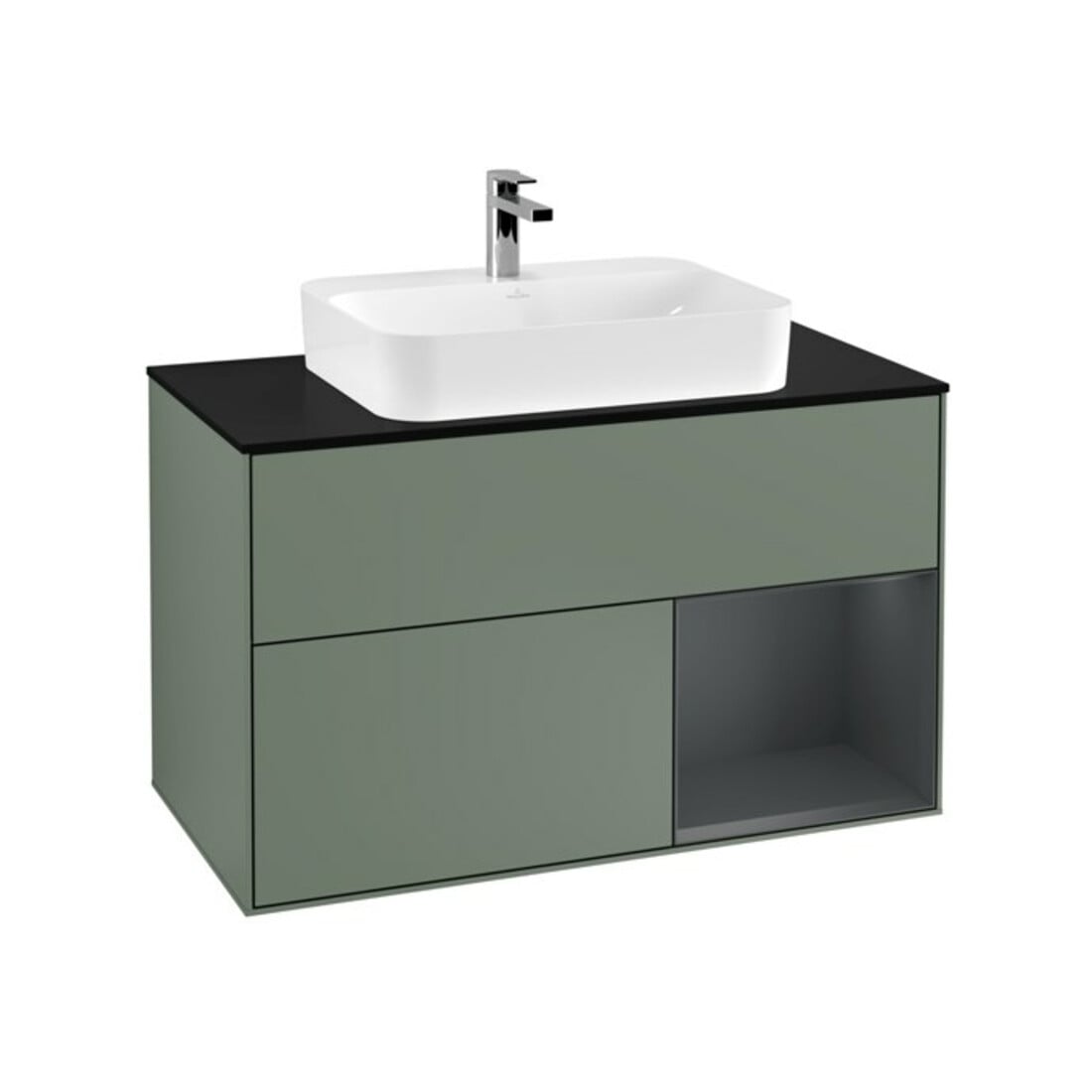 V&B Waschtischunterschrank Wandbeleuchtung Finion 100, Pl b m, Rg r md b m Lac, Oli. m Lac