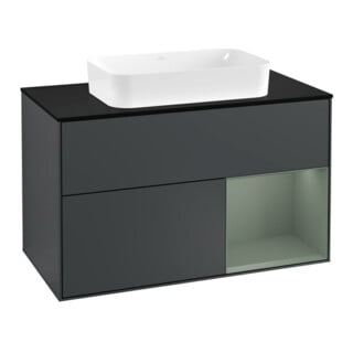 V&B Waschtischunterschrank Wandbeleuchtung Finion 100, Pl b m, Rg r Ol m Lac, md bl. m Lac