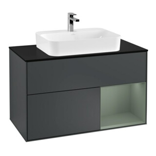 V&B Waschtischunterschrank Wandbeleuchtung Finion 100, Pl b m, Rg r Ol m Lac, md bl. m Lac