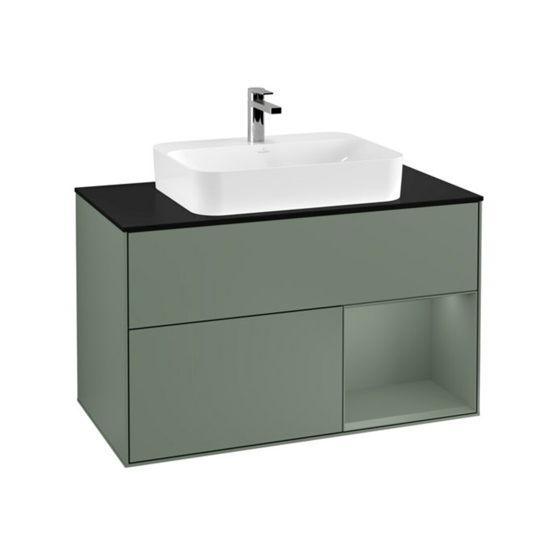 V&B Waschtischunterschrank Wandbeleuchtung Finion 100, Pl b m, Rg r Oli. m Lac, Oli. m Lac
