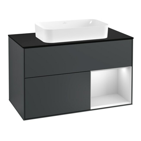 V&B Waschtischunterschrank Wandbeleuchtung Finion 100, Pl b m, Rg r w m Lac, md bl. m Lac
