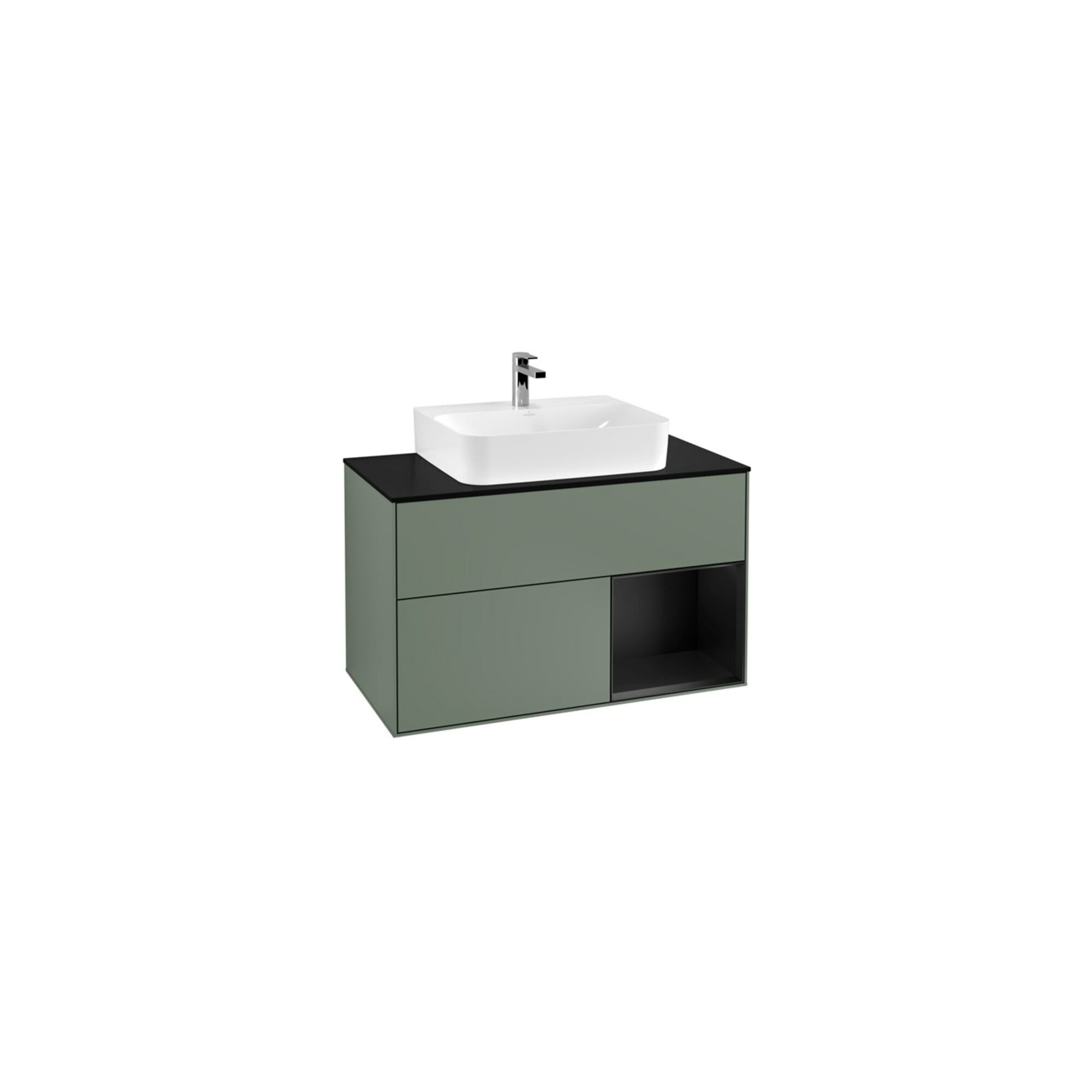V&B Waschtischunterschrank Wandbeleuchtung Finion 100, Pl b m, Rg re bla m Lac, Oli. m Lac ; Villeroy & Boch
