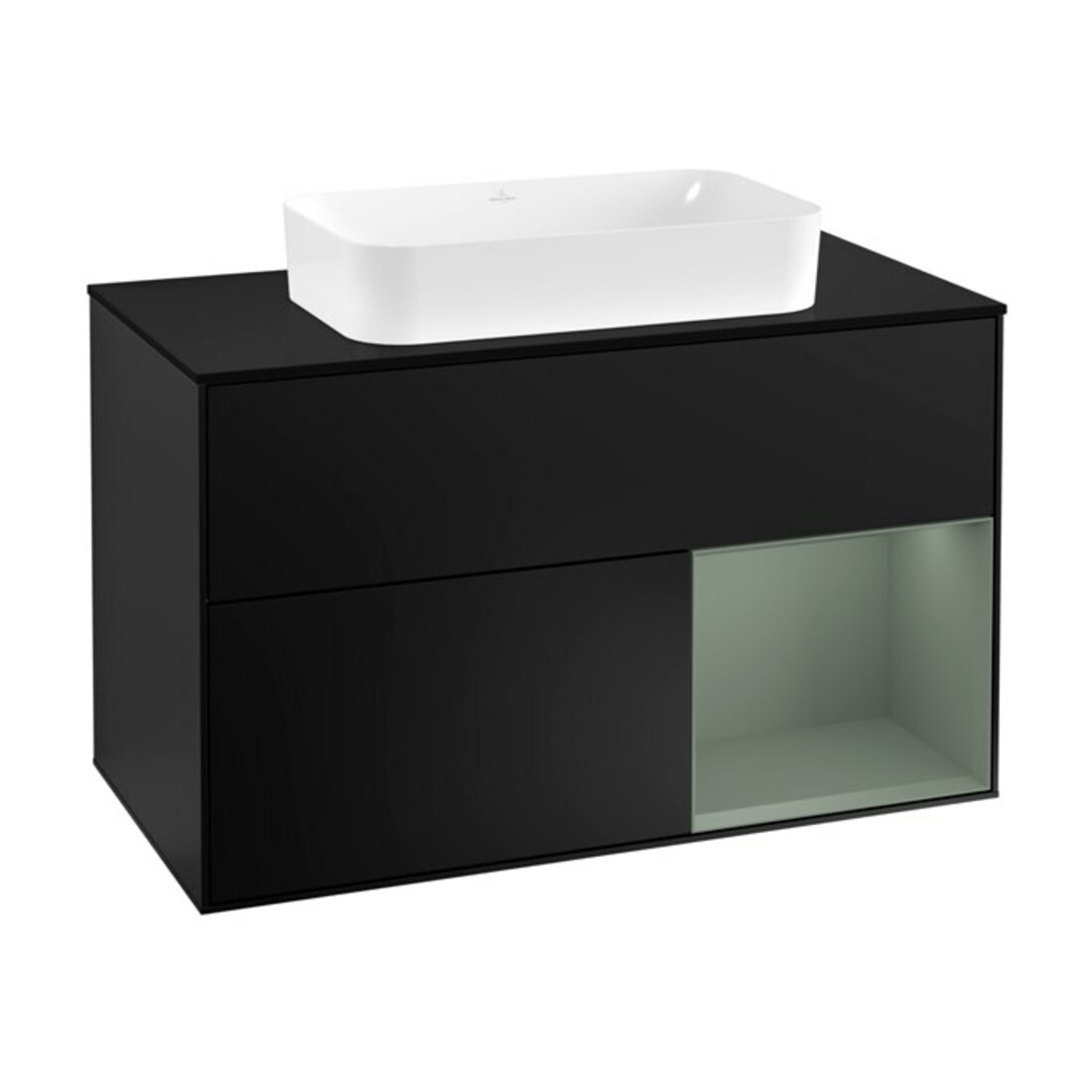 V&B Waschtischunterschrank Wandbeleuchtung Finion 100, Pl b m, Rg re Oli. m Lac, bla m Lac