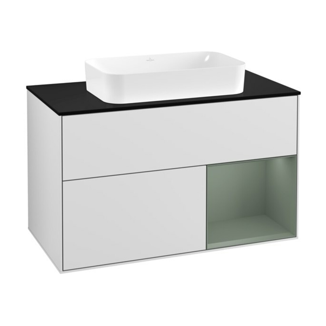V&B Waschtischunterschrank Wandbeleuchtung Finion 100, Pl b m, Rg re Oli. m Lac, wh. m Lac