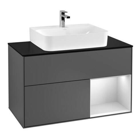 V&B Waschtischunterschrank Wandbeleuchtung Finion 100, Pl b m, Rg re wh. m Lac, Anthrac. m