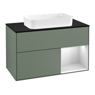 V&B Waschtischunterschrank Wandbeleuchtung Finion 100, Pl b m, Rg re wh. m Lac, Oli. m Lac