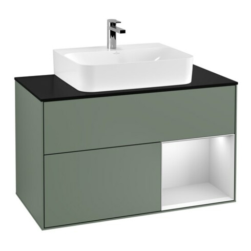 V&B Waschtischunterschrank Wandbeleuchtung Finion 100, Pl b m, Rg re wh. m Lac, Oli. m Lac