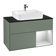 V&B Waschtischunterschrank Wandbeleuchtung Finion 100, Pl b m, Rg re wh. m Lac, Oli. m Lac