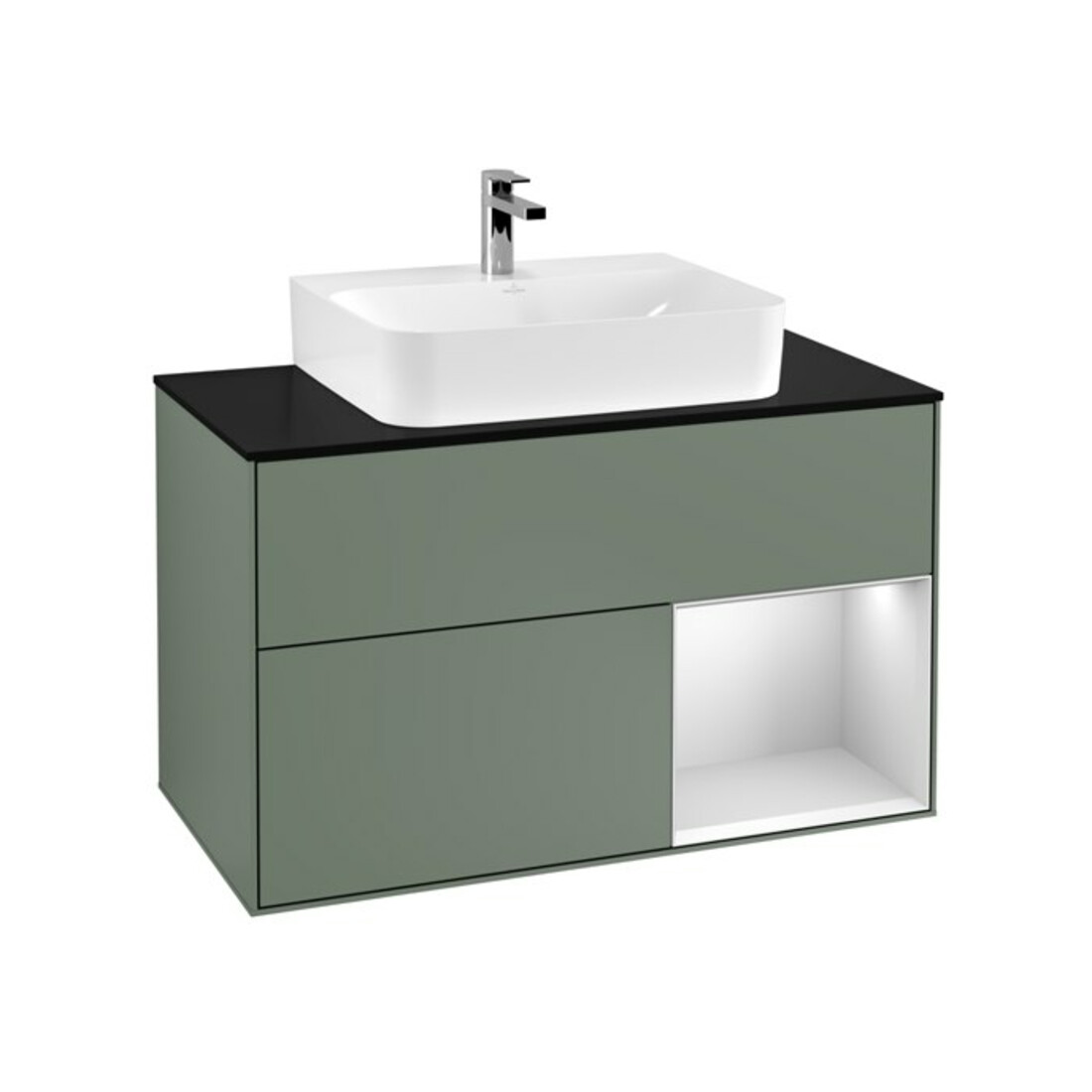 V&B Waschtischunterschrank Wandbeleuchtung Finion 100, Pl b m, Rg re wh. m Lac, Oli. m Lac