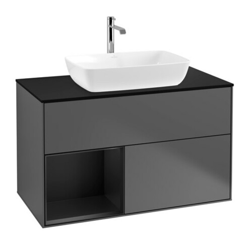 V&B Waschtischunterschrank Wandbeleuchtung Finion 100, Pl bla m, Reg bla m Lac, Anthrac. m