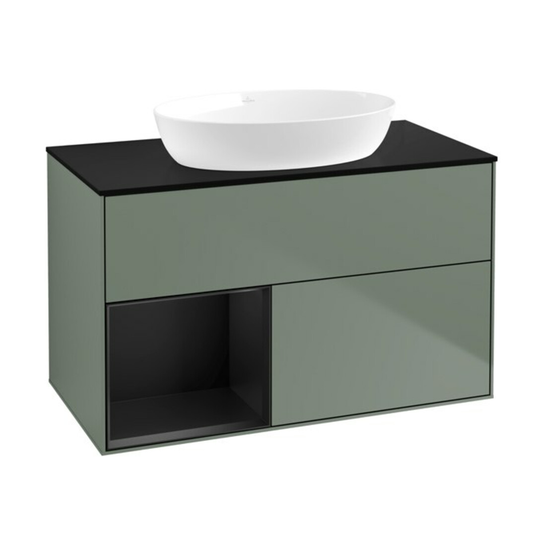 V&B Waschtischunterschrank Wandbeleuchtung Finion 100, Pl bla m, Reg bla m Lac, Oli. m Lac