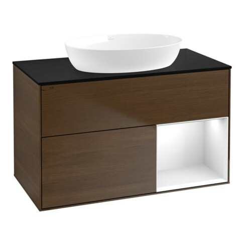 V&B Waschtischunterschrank Wandbeleuchtung Finion 100, Pl bla m, Reg glo wh. Lac, wal ven