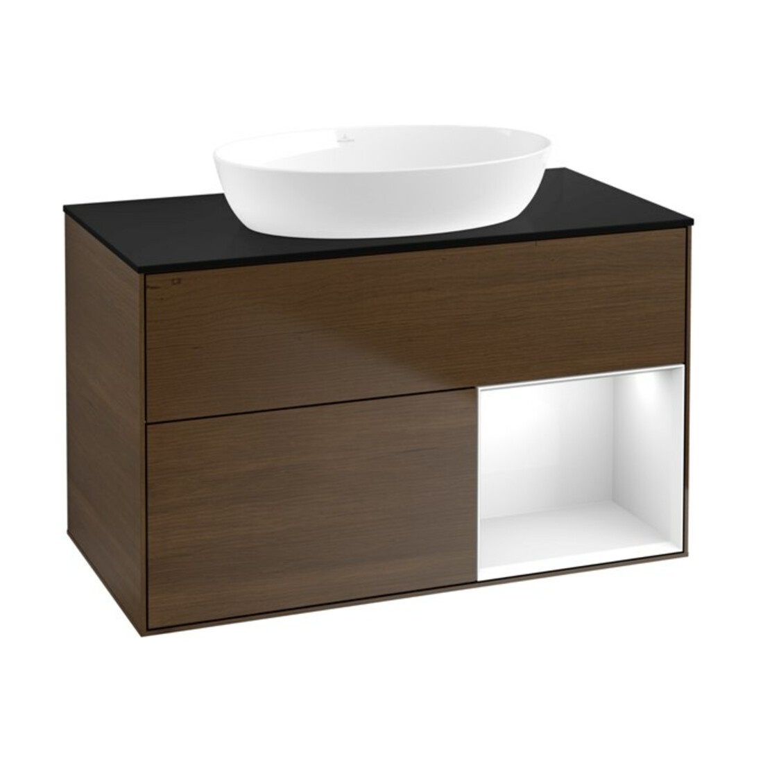 V&B Waschtischunterschrank Wandbeleuchtung Finion 100, Pl bla m, Reg glo wh. Lac, wal ven