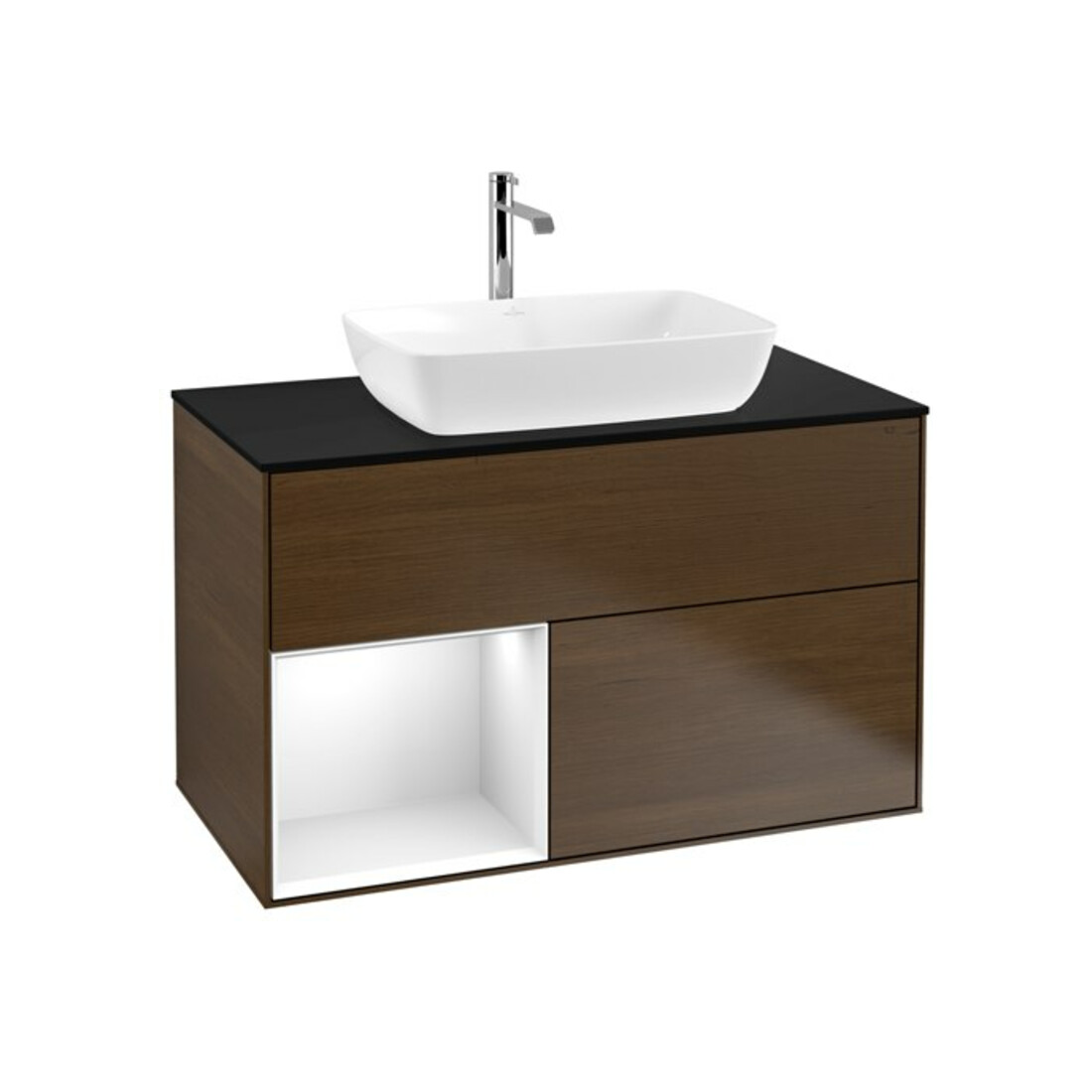 V&B Waschtischunterschrank Wandbeleuchtung Finion 100, Pl bla m, Reg glo wh. Lac, wal ven